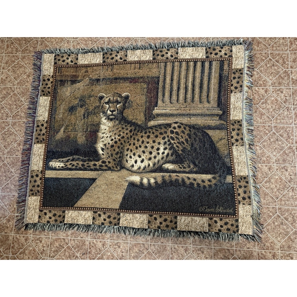Vintage Elaine Vollherbst Cheetah Throw Tapestry Blanket Wall Art VTG